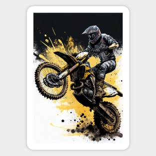 Dirt bike wheelie - yellow splash white background Sticker